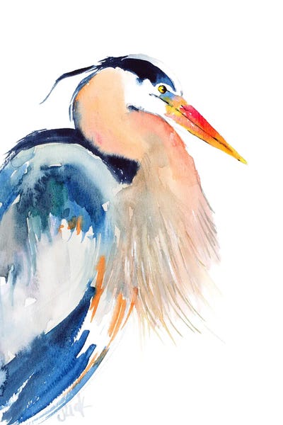 Nataly Mak: Blue Heron Bird Watercolor by Nataly Mak