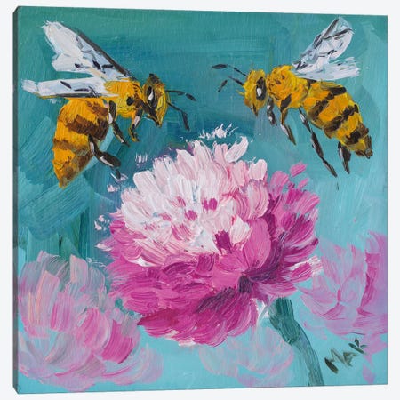 Two Bee And Flower Canvas Print #NTM443} by Nataly Mak Canvas Art