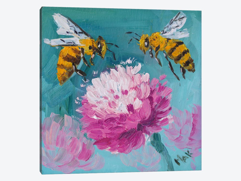 Two Bee And Flower by Nataly Mak 1-piece Canvas Wall Art