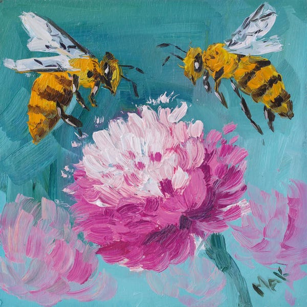 Nataly Mak: Two Bee And Flower by Nataly Mak