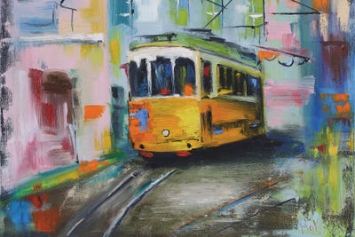 Lisbon Tram On Street by Nataly Mak art print