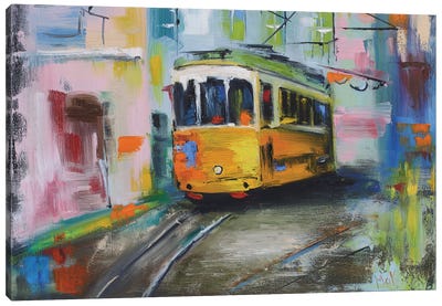 Lisbon Tram On Street Canvas Art Print - Train Art