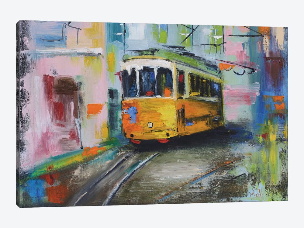 Lisbon Tram On Street by Nataly Mak 1-piece Canvas Wall Art