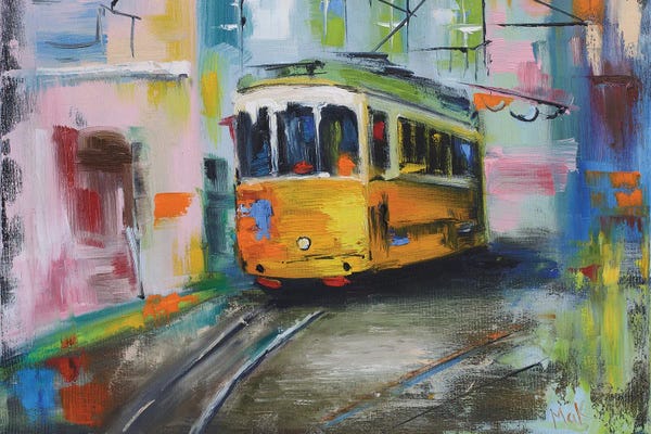 Trains: Lisbon Tram On Street by Nataly Mak