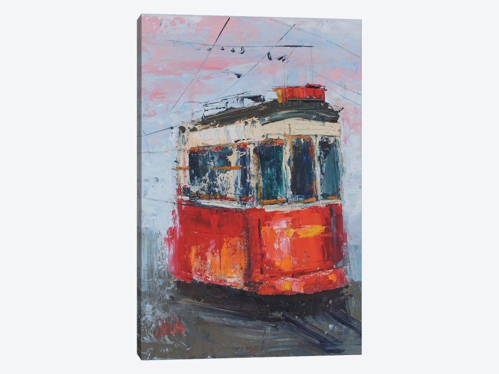 Lisbon Tram Red by Nataly Mak 1-piece Canvas Wall Art