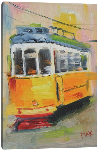 Lisbon Tram Yellow Canvas Art Print - Impressionism Art