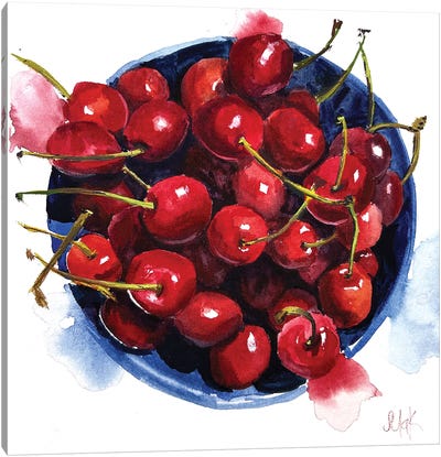 Cherry Watercolor Canvas Art Print - Cherry Art