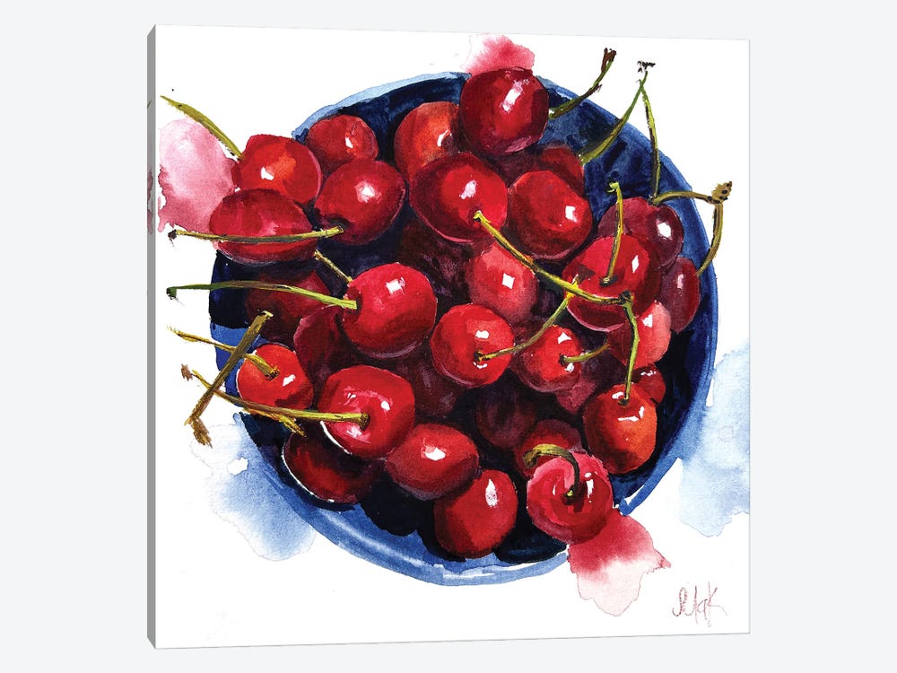 Cherry Watercolor by Nataly Mak 1-piece Canvas Wall Art