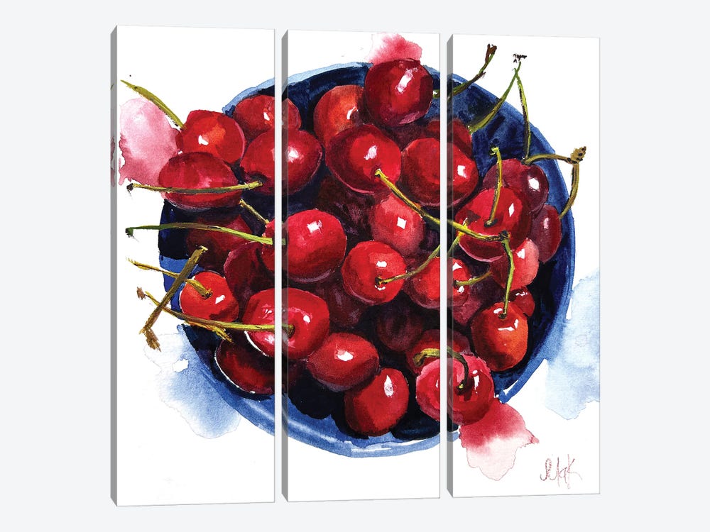 Cherry Watercolor by Nataly Mak 3-piece Canvas Art