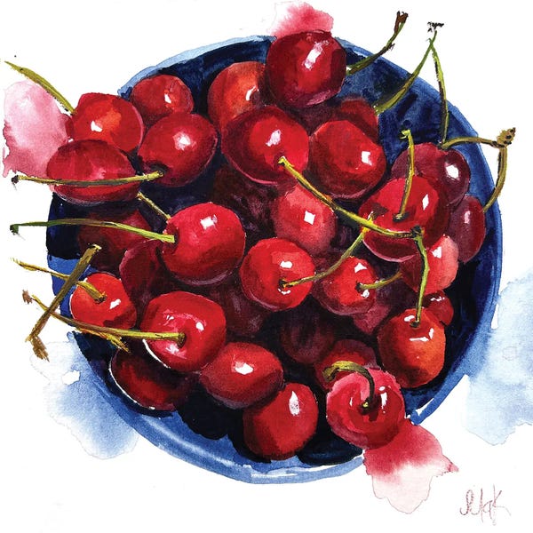 Cherries: Cherry Watercolor by Nataly Mak