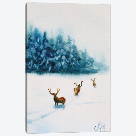 Winter With Deer Canvas Print #NTM529} by Nataly Mak Art Print