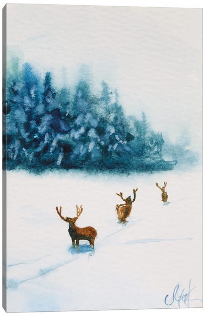 Winter With Deer Canvas Art Print - Nataly Mak