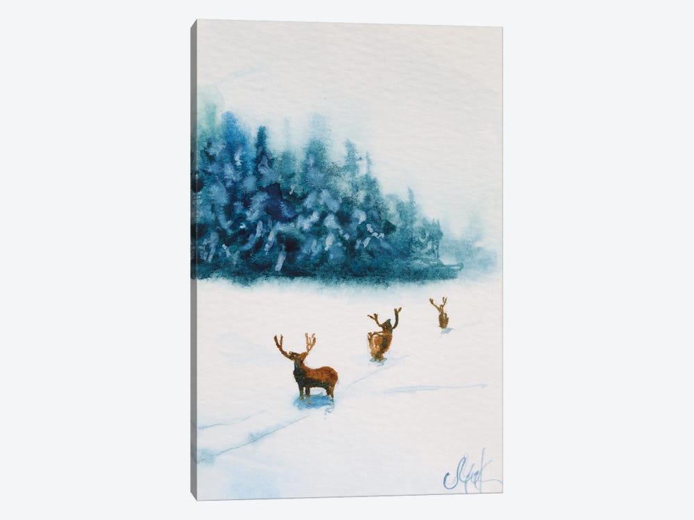Winter With Deer by Nataly Mak 1-piece Art Print