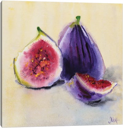 Figs Still Life Watercolor Canvas Art Print - Nataly Mak