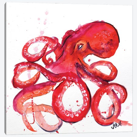 Red Octopus Canvas Print #NTM54} by Nataly Mak Art Print