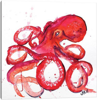 Red Octopus Canvas Art Print - Nataly Mak