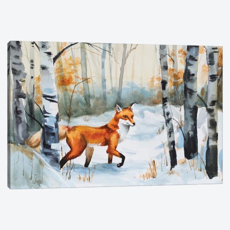 Fox In Winter Forest Canvas Print #NTM557} by Nataly Mak Canvas Print