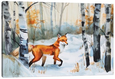 Fox In Winter Forest Canvas Art Print - Nataly Mak
