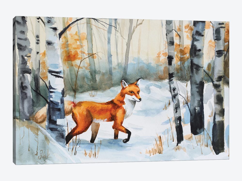Fox In Winter Forest by Nataly Mak 1-piece Canvas Art