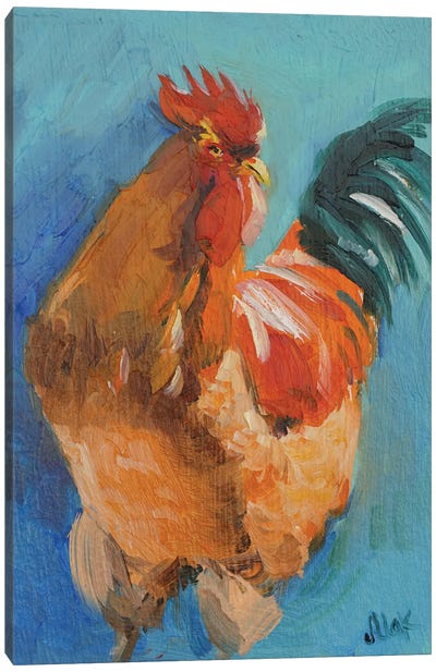 Rooster Canvas Art Print - Turquoise Art