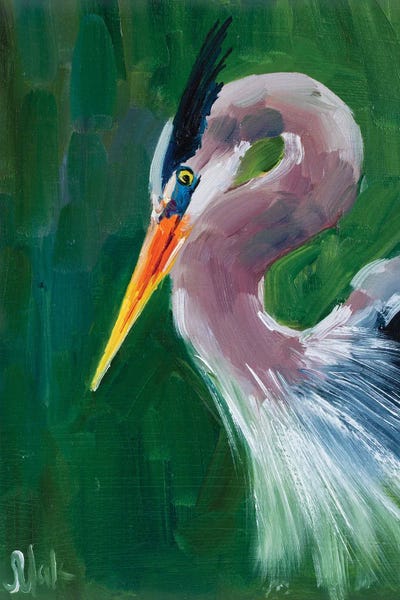 Nataly Mak: Blue Heron Oil Art I by Nataly Mak