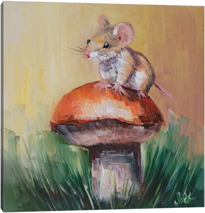 Mouse On Mushroom Canvas Art Print - Rodent Art