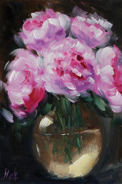 Peony In Vase Dark by Nataly Mak canvas print