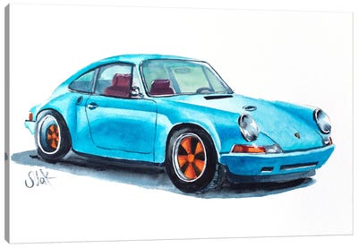 Porsche Blue Canvas Art Print - Nataly Mak