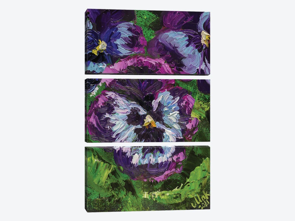 Pansy Flower by Nataly Mak 3-piece Canvas Artwork