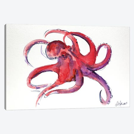 Red Octopus II Canvas Print #NTM67} by Nataly Mak Canvas Wall Art