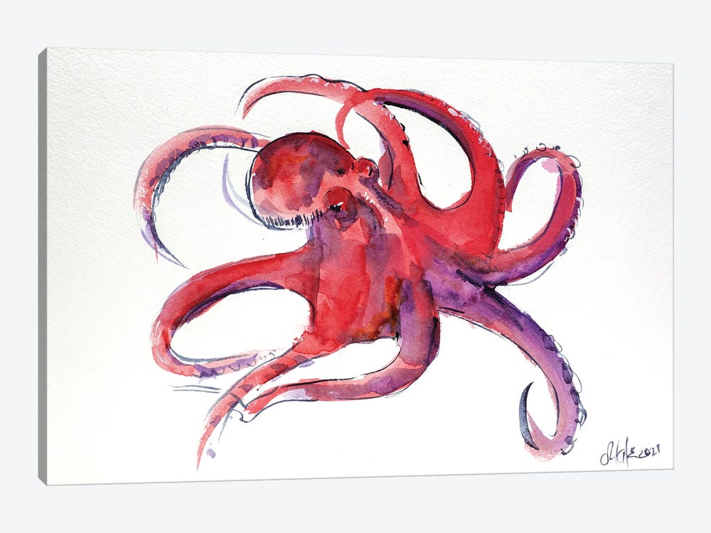 Red Octopus II by Nataly Mak 1-piece Canvas Print