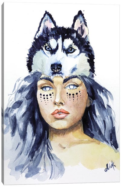 Wolf Woman Canvas Art Print - Indigenous & Native American Culture