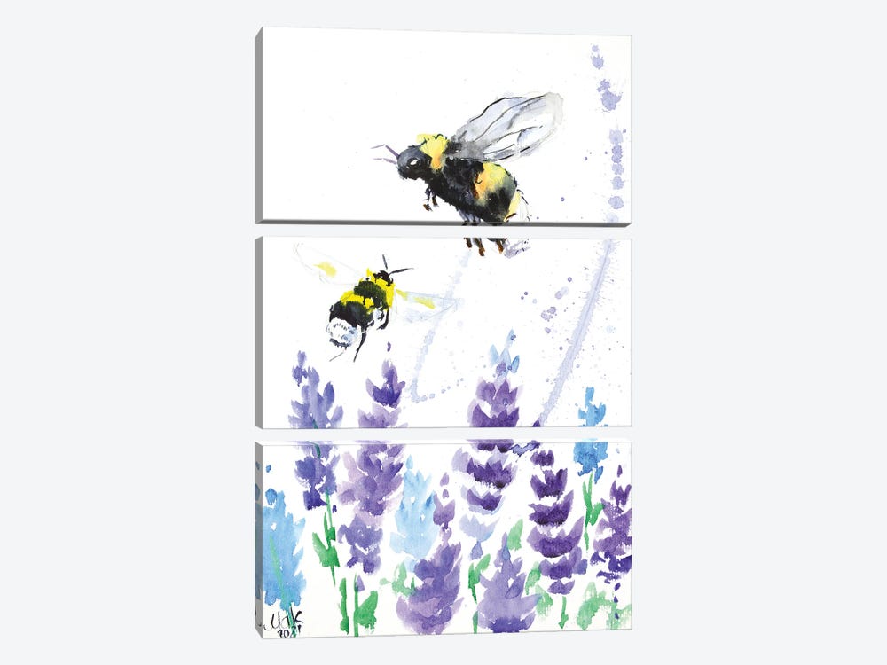 Bumblebees And Lavender by Nataly Mak 3-piece Canvas Wall Art