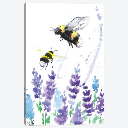 Bumblebees And Lavender Canvas Print #NTM79} by Nataly Mak Canvas Artwork