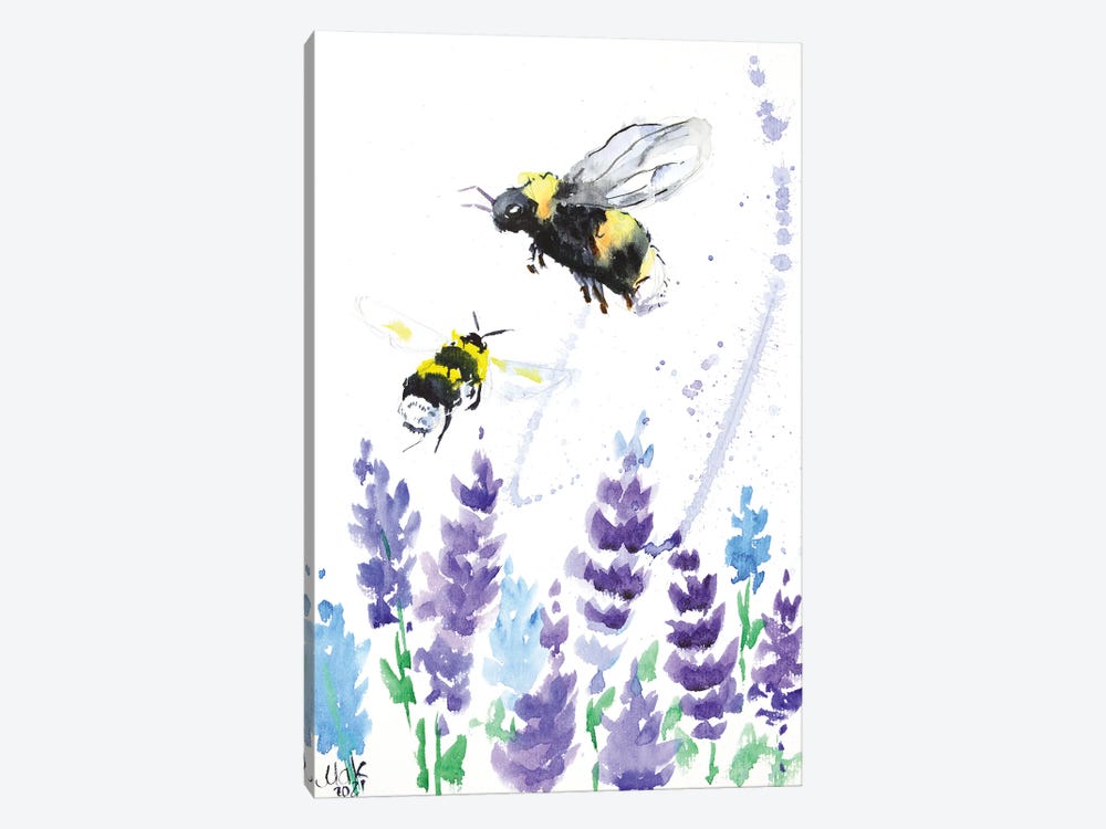 Bumblebees And Lavender by Nataly Mak 1-piece Canvas Art