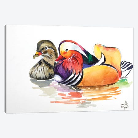 Two Mandarin Duck Canvas Print #NTM7} by Nataly Mak Canvas Wall Art