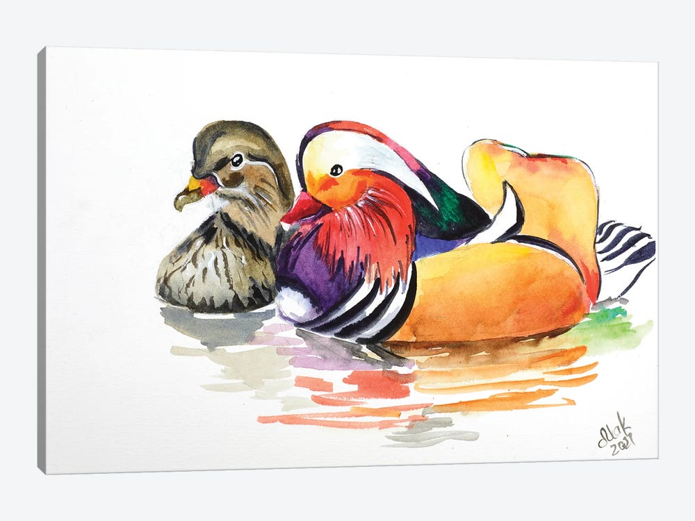 Two Mandarin Duck by Nataly Mak 1-piece Canvas Art