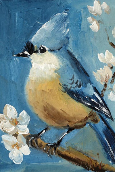Jays: Blue Bird Whit Flowers by Nataly Mak