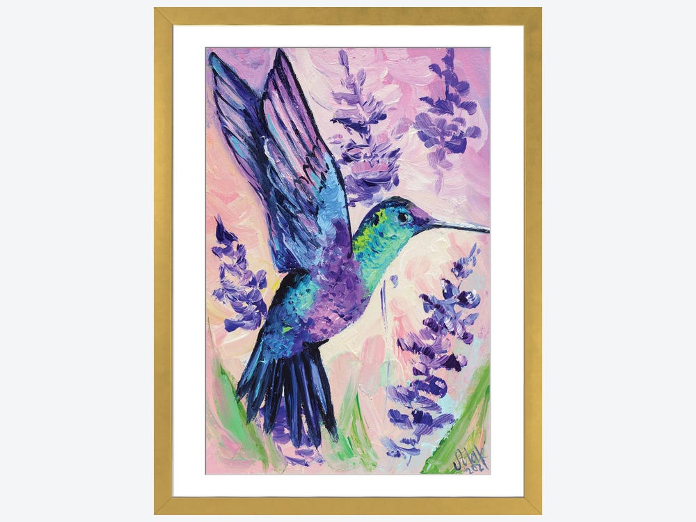 Blue bird wall art, Hummingbird canvas painting, Little bird