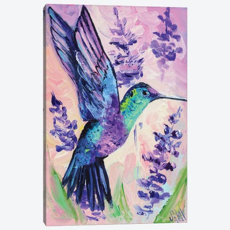 Humming Bird On Purple Canvas Print #NTM83} by Nataly Mak Canvas Print