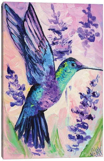 Humming Bird On Purple Canvas Art Print - Nataly Mak