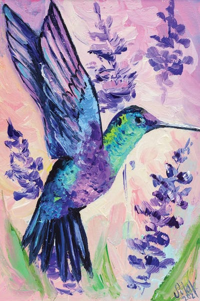 Nataly Mak: Humming Bird On Purple by Nataly Mak