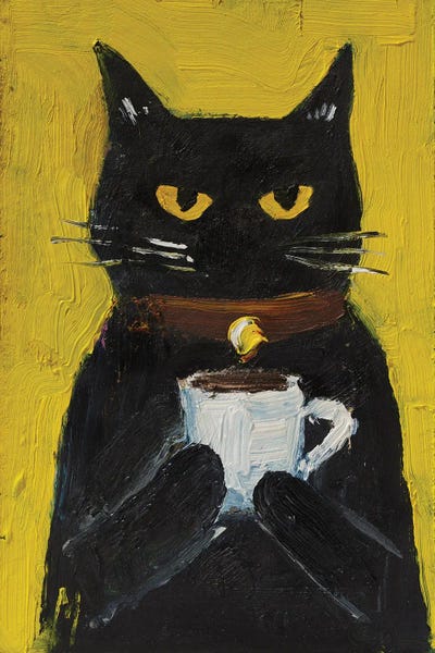 Black Cats: Black Cat With White Mug by Nataly Mak