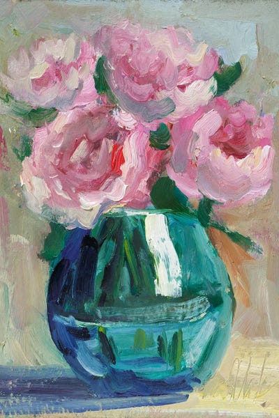 Nataly Mak: Pink Peony In Blue Vase by Nataly Mak