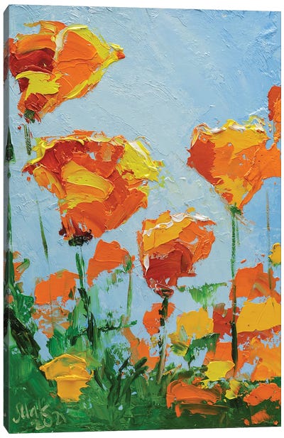California Poppy Canvas Art Print - Textured Florals