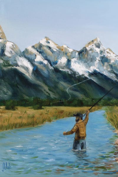 Violet - Canvas Prints: Grand Teton Fly Fisherman by Nataly Mak