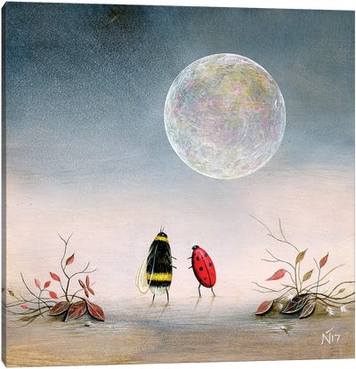 Follow The Moon Canvas Art Print - Ladybug Art