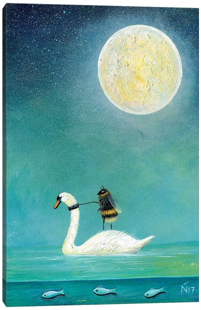 Ride A White Swan Canvas Art Print - Night Sky Art