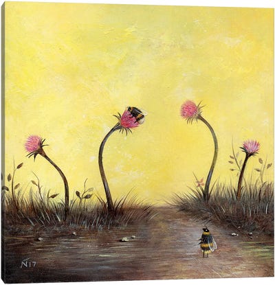 Amongst The Thistles Canvas Art Print - Bee Art