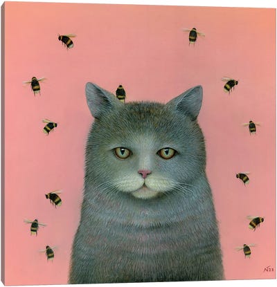 Cat With Bees Canvas Art Print - Neil Thompson